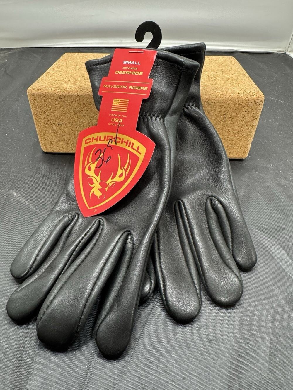 Churchill Maverick Riders Black Deerskin Leather Gloves Unlined Sz Small USA